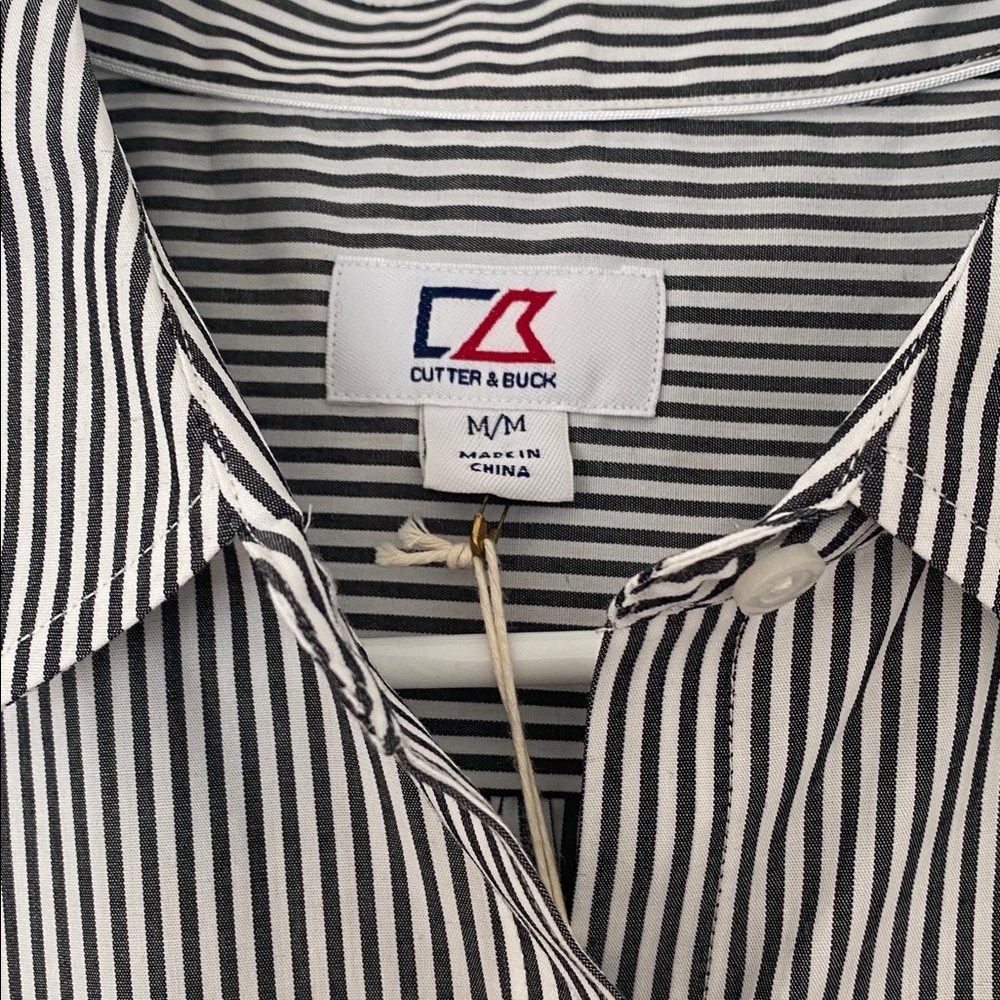 NWT. Cutter & Buck Navy and White Striped UCONN Button-Down Shirt - Picture 3 of 5